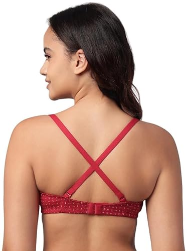 Clovia Women’s Red Cotton Printed T-Shirt Bra – Padded, Wire-Free, Full-Cup Comfort